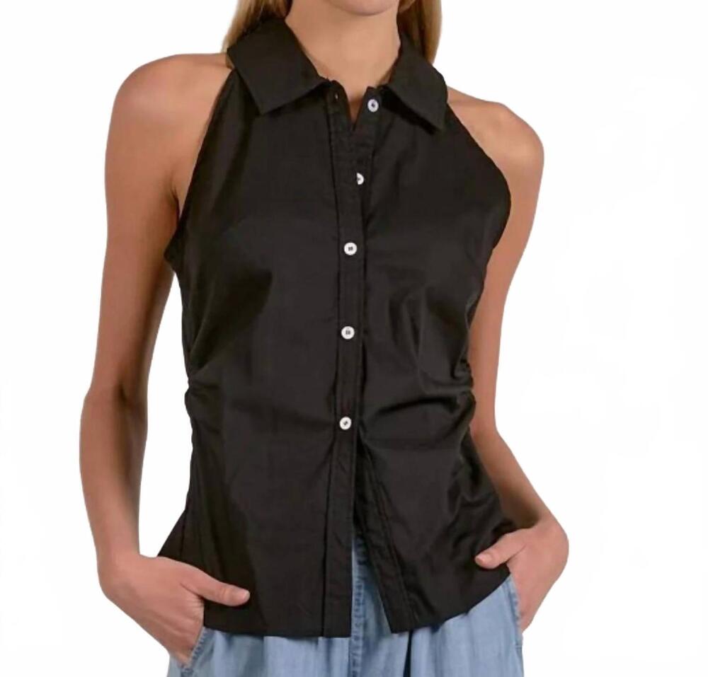 NEW ELAN posie sleeveless button-down top in black